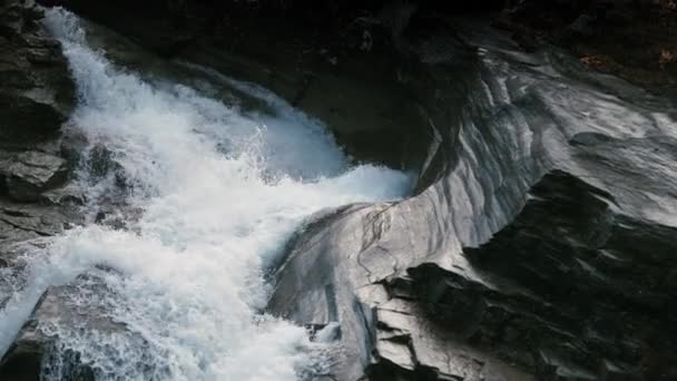 Torrent Whitewater Rushes Rocks Close Slow Motion — Video