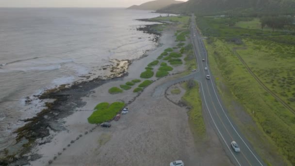 Opgebouwd Boven Sandy Beach Park Oahu Hawaii Een Weg Langs — Stockvideo