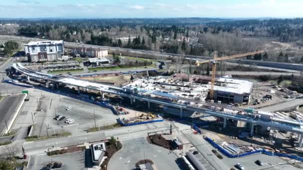 Cinematic Aerial Drone Shot Lynnwood Transit Center Park Ride Construction — стоковое видео