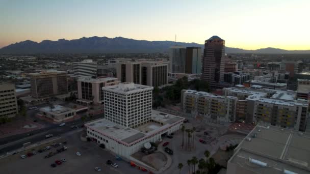 Aerial Push Tucson Arizona Skyline Sunrise — Stok video