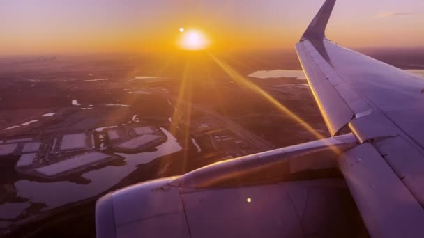 Nascer Sol Bonito Como Visto Janela Avião Como Ele Vem — Vídeo de Stock