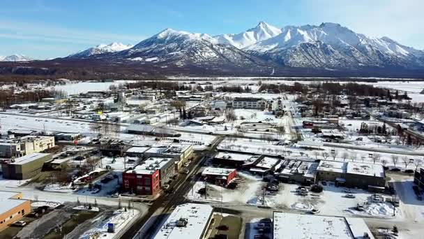 Fps Aerial Video Downtown Palmer Alaska Winter — ストック動画