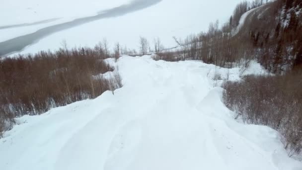 30Fps Aerial Video Avalanche Site Knik River Palmer Alaska Winter — Stockvideo