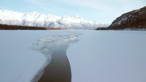 Fps Antenn Video Knik Floden Palmer Och Alaska Vinter — Stockvideo