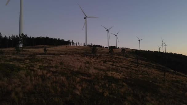 Wind Farm Top Mountain Sunset Power Wind Turbine Generating Electricity — Stock video