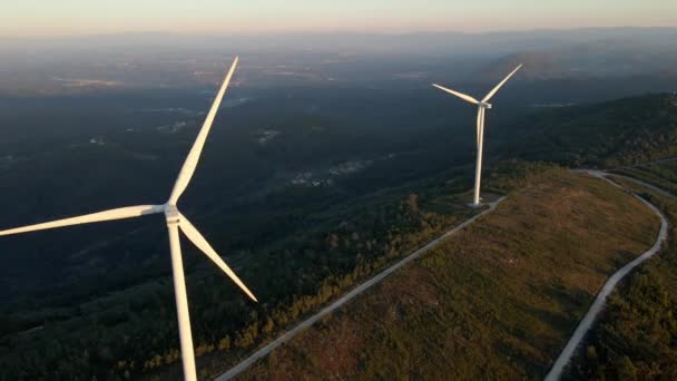 Wind Farm Top Mountain Power Wind Turbine Generating Electricity Clean — Stock video