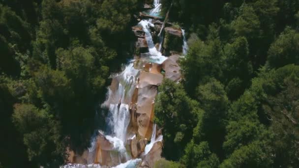 Aerial View Crystal Clear Waterfall Middle Lush Forests Cochamo Chile — Wideo stockowe