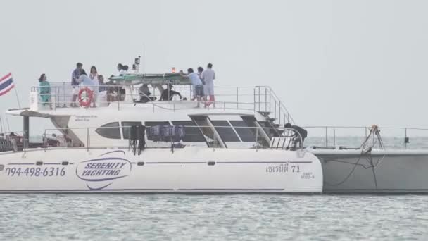 People Boat Party Tour Yacht Close Koh Samui Seashore Speed — стокове відео