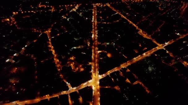 Přední Letecký Pohled Síť Silnic Noci Žluté Světlo Osvětluje — Stock video