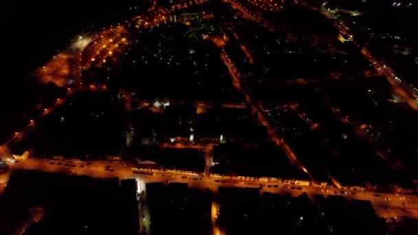 Aerial Forward View City Night Streets Glowing Yellow Italy — Stock video
