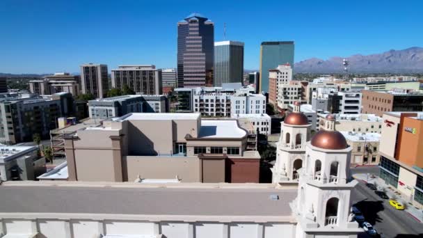 Aerial Orbit Augustine Cathedral Tucson Arizona — Stock Video