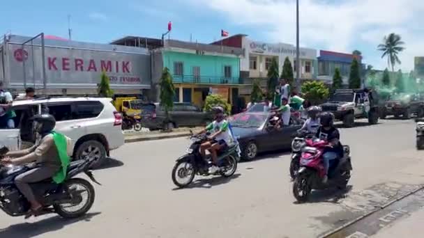 Personas Metidas Vehículos Con Banderas Cnrt Mitin Campaña Electoral Presidencial — Vídeos de Stock