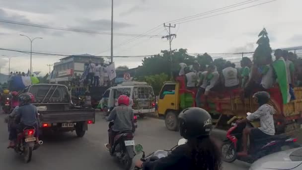 People Traffic Rallying 2022 Presidential Campaign Build Capital Dili Timor — Stock video