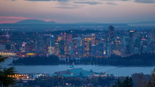 Vancouver British Columbia Canada Day Night Timelapse Downtown Stanley Park — ストック動画