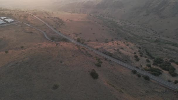 Letecký Výhled Kolem Silnice Vysočině Golanských Výšin Západ Slunce Izraeli — Stock video
