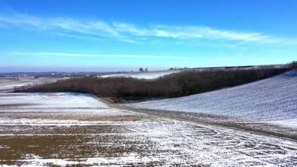 Winterly Rural Landscape Zistersdorf Weinviertel Lower Austria Aerial Pullback — Stok video