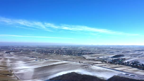 Błękitne Niebo Nad Snowscape Zistersdorf Miasto Pobliżu Weinviertel Wine Quarter — Wideo stockowe