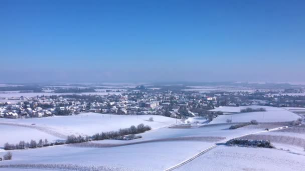 Weinvierte Wine Quarter Snow Covered Vineyards Zimą Zistersdorf Dolna Austria — Wideo stockowe