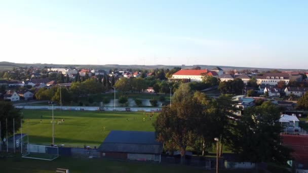 Teams Playing Football Pitch Zistersdorf Lower Austria Aerial Approach — Vídeo de Stock