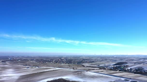 Vista Zistersdorf Township Wine Region Winter Lower Austria Aerial Tilt — Stok video