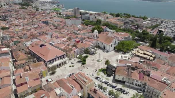 Aerial Views Bocage Square Julian Church Setubal Portugal — Vídeos de Stock