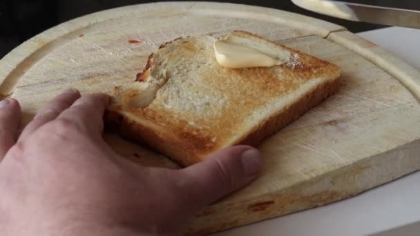 Spreading Butter Toast — Stock Video