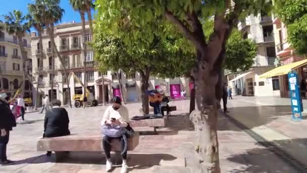 Famous Plaza Constitucion Square City Center Malaga Man Playing His — Stock video