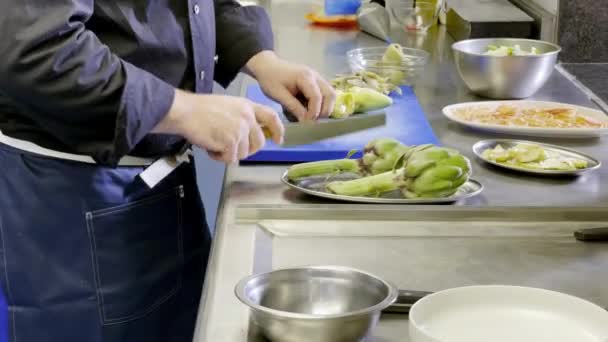 Professional Cooker Cutting Fast Vegetables — Vídeo de Stock