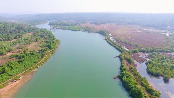 Disparo Dron Del Río Aravali Goa India — Vídeo de stock