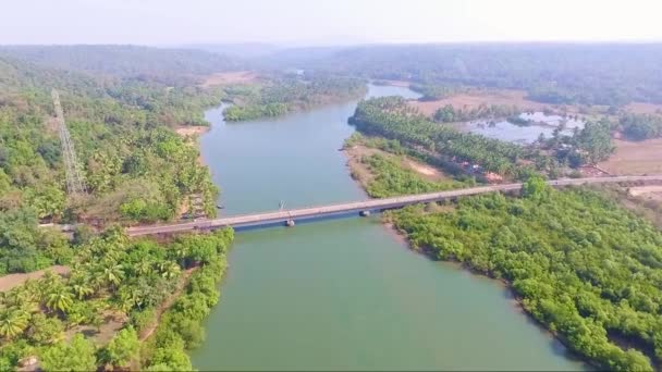 Widok Aravali Rzeka Strzał Dronem Goa Indie — Wideo stockowe