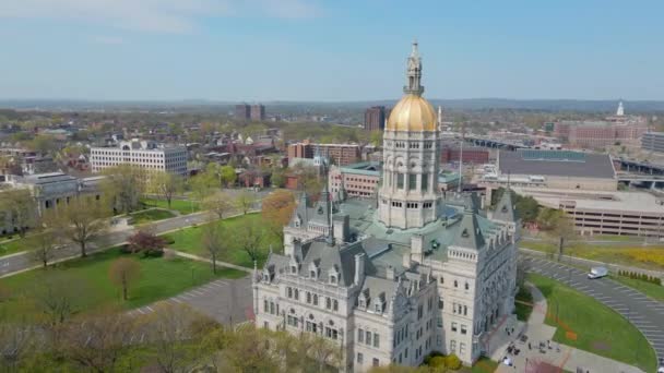 Drohnenaufnahmen Der Hauptstadt Hartford Connecticut Mit Einer Peitschenpfanne Ende Für — Stockvideo