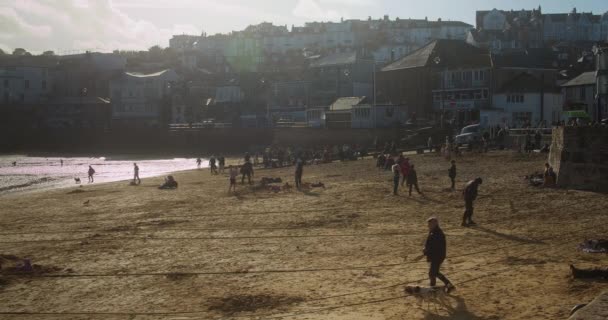 Locals Chilling Beach Ives Cornwall Verenigd Koninkrijk Zomer Breed Statisch — Stockvideo