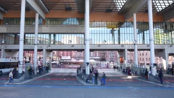 Time Lapse Vista Estação Ônibus Leuven Bélgica Zoom — Vídeo de Stock