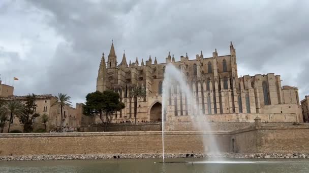 Timelapse Palma Mallorcas Cathedral Stormy Day — Stock video