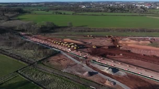 Timelapse Heavy Plant Machinery Working High Speed Railway Construction Coventry — Stock Video
