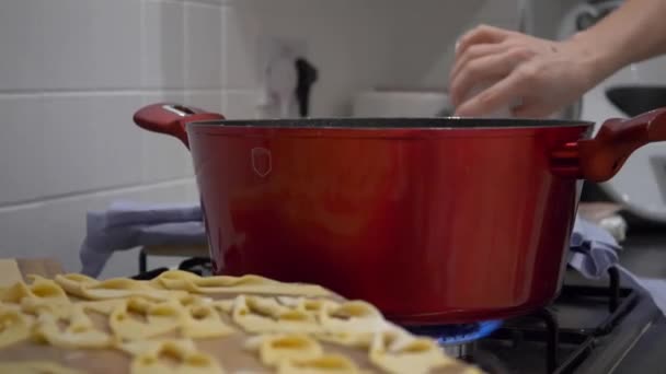 Woman Cooking Angel Wings Faworki Pâtisserie Croustillante Populaire Pologne Pendant — Video