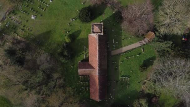 Birds Eye View Old English Church British Countryside Drone Pan — kuvapankkivideo