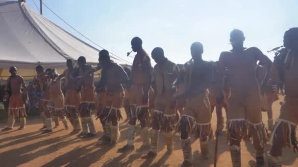 Μια Ομάδα Ανθρώπων Της Φυλής Basarwa Που Παίζουν Παραδοσιακό Χορό — Αρχείο Βίντεο