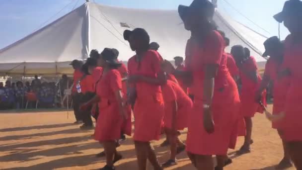 Bir Grup Afrikalı Geleneksel Kırmızı Elbiseli Dansçı Botswana Bir Festivalde — Stok video