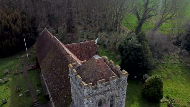 Church Tower England Tilt Forward Drone — Stock Video