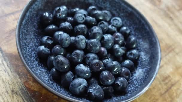 Bowl Blueberries Wood Table — ストック動画