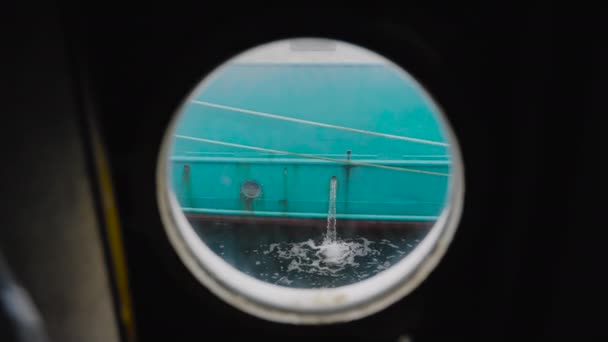 Water Pouring Out Ship Hull Cargo Container Oil Tank Leaving — Vídeos de Stock