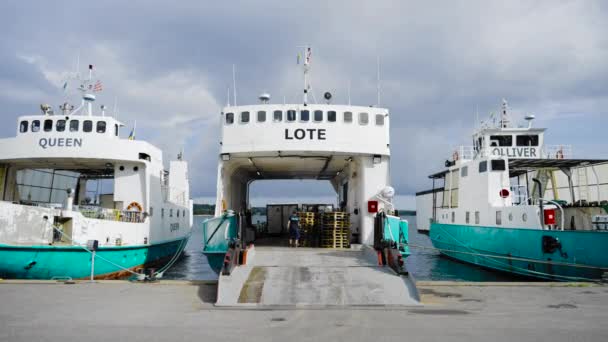 Sailor Seaman Personnel Unloading Cargo Shipping Bulk Carrier Ferry Vessel — Vídeos de Stock