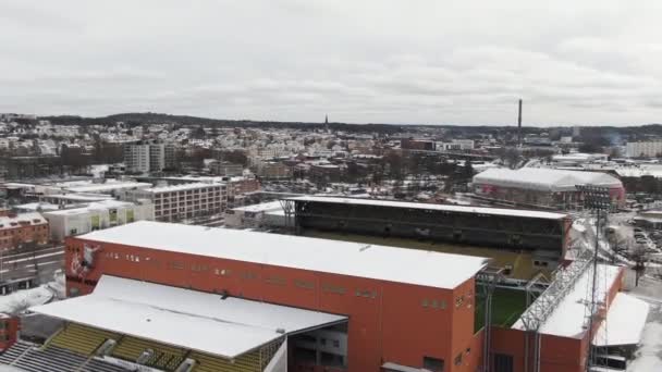 Boras Stadsgezicht Stadion Winter Seizoen Gezien Van Boven Luchtfoto Drone — Stockvideo