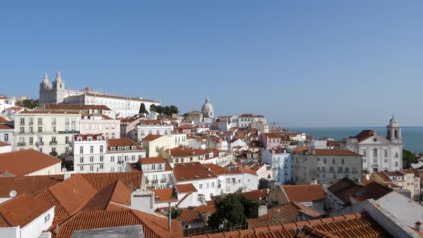 Alfama Θέα Μονή Του Vicente Fora Στην Κορυφή Του Λόφου — Αρχείο Βίντεο