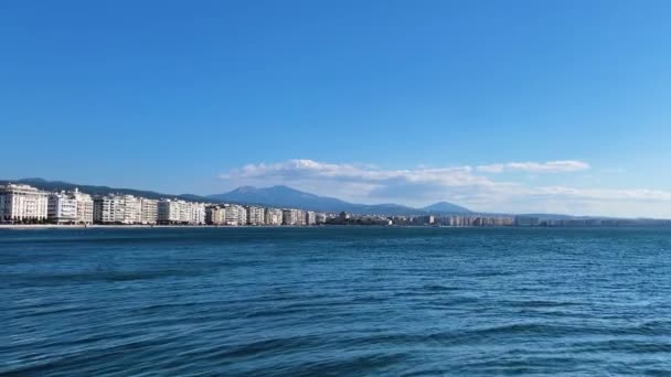 Thessaloniki Greece Warm Day Blue Skies View Pier — Stock video