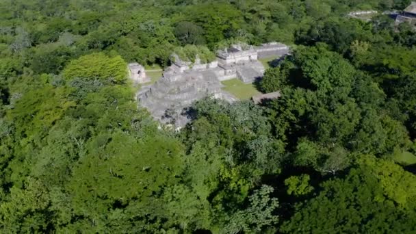 Aerial View Temple Balam Sunny Yucatan Mexico Orbit Drone Shot — стокове відео