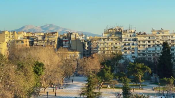 Dikastirion Square Thessaloniki Greece Sunset — Wideo stockowe