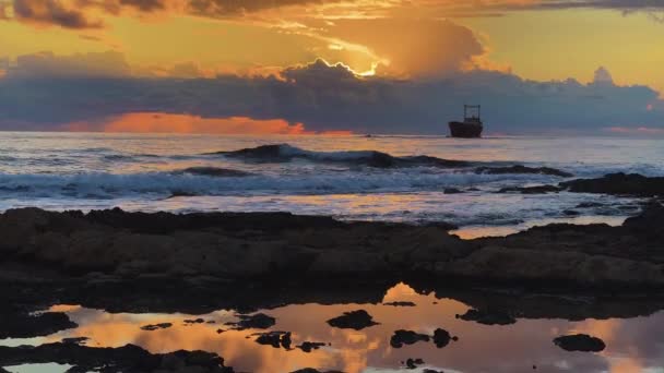 Young Woman Walks Sea Sunset Her Figure Reflects Pond Demetrios — Vídeos de Stock