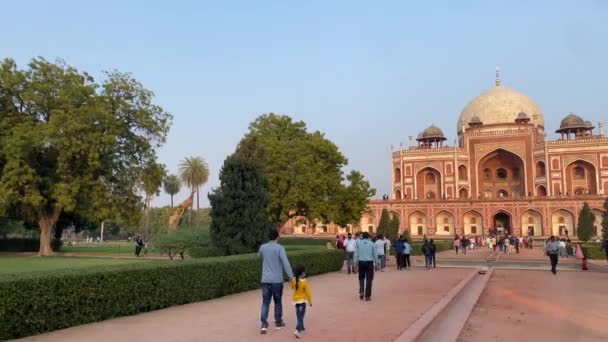 Panning Shot Del Complesso Edifici Tomba Humayun Che Architettura Patrimonio — Video Stock